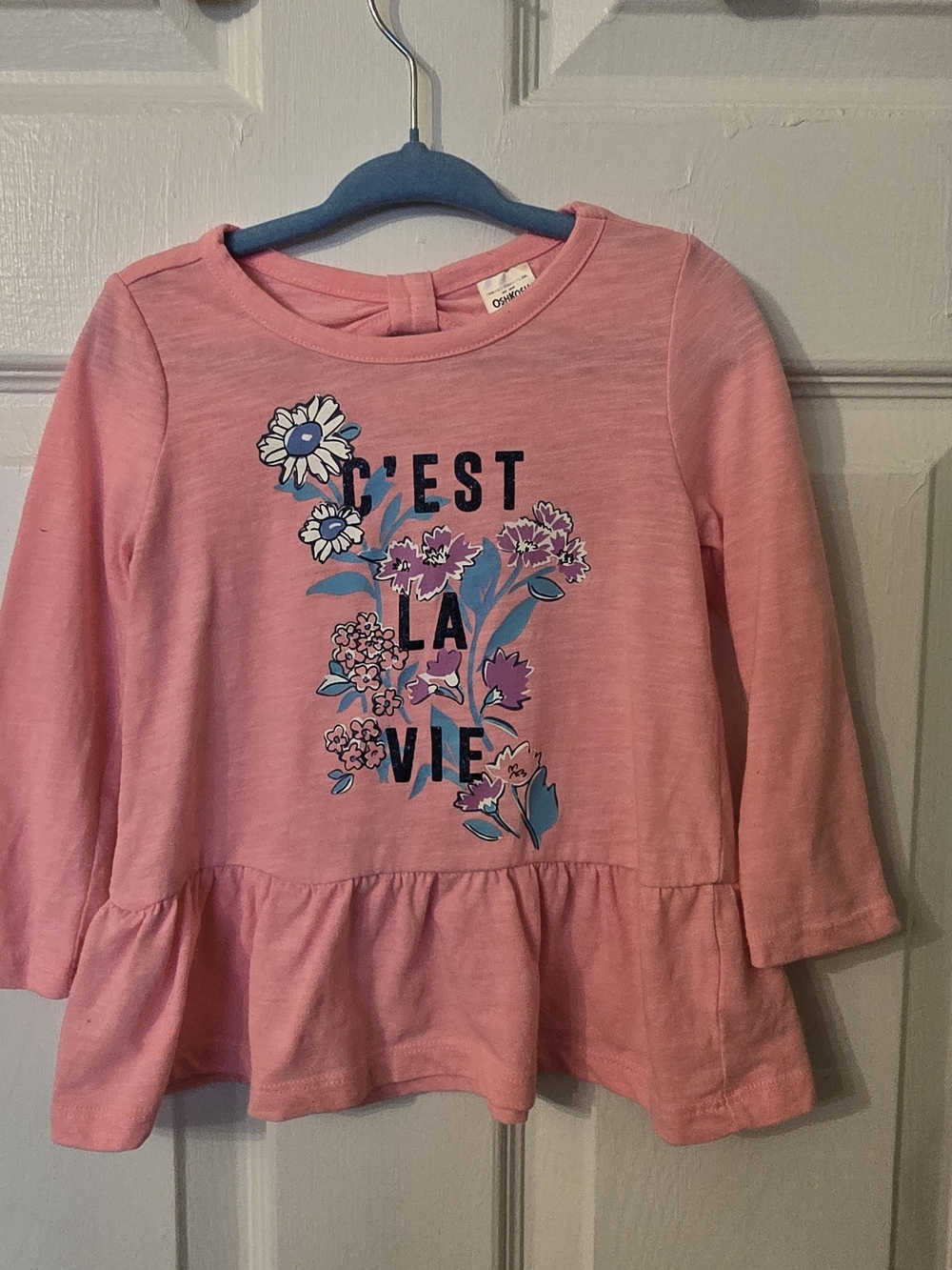 OshKosh B'gosh Pink Long Sleeve Floral Peplum Tee